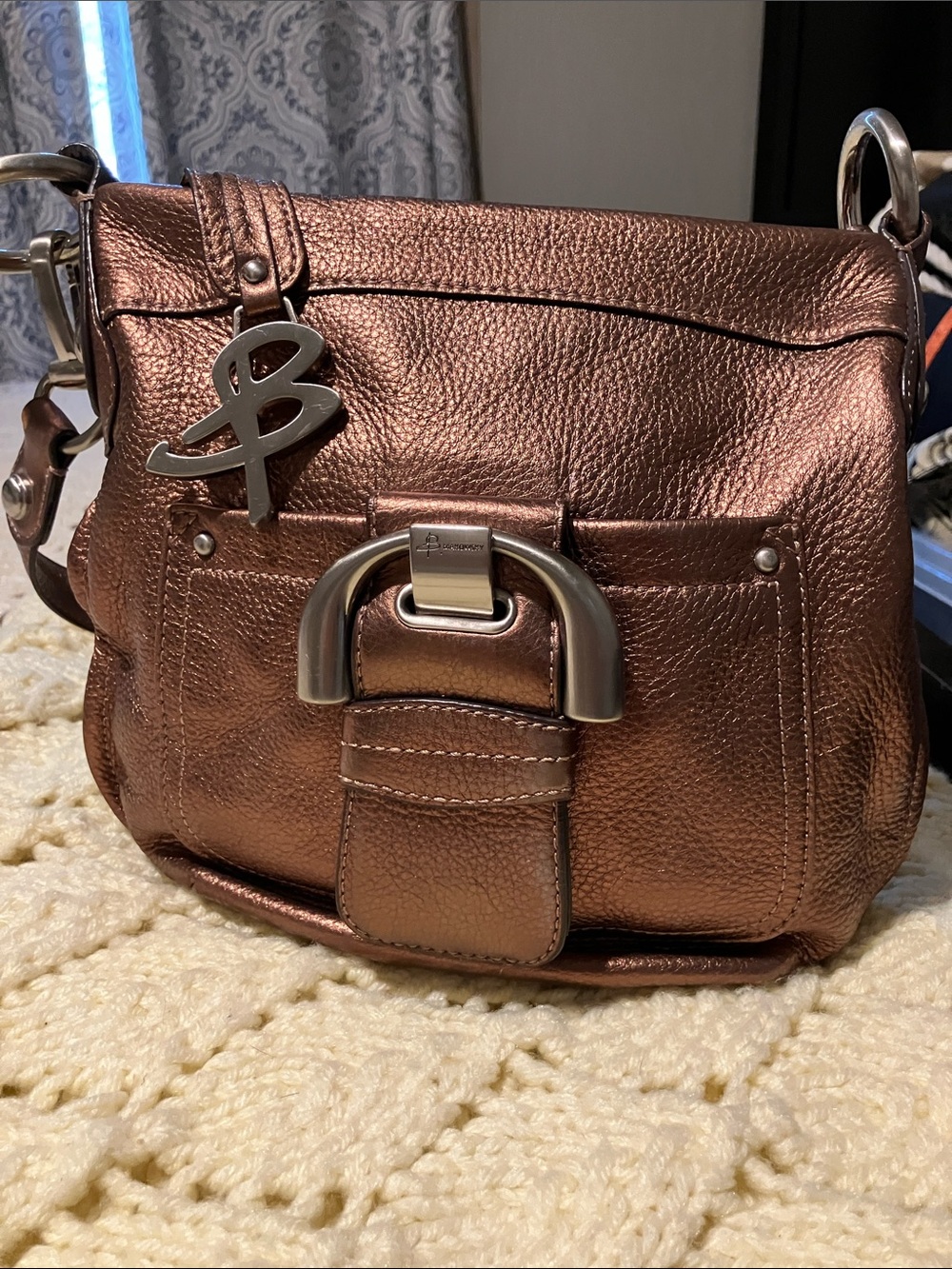 B makowskiCopper Metallic Pebbled Leather Shoulder Bag